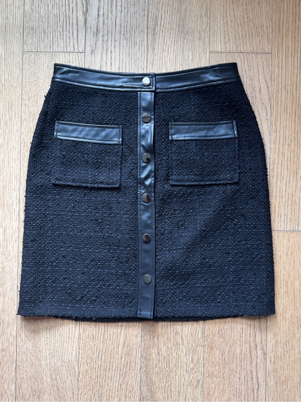 Express Black Textured Mini Skirt with Faux Leather Trim NWOT - Size S